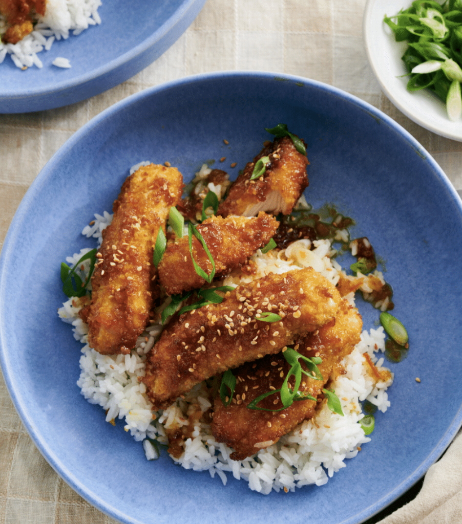 Crispy Orange Glazed Chicken Strips from Preppy Kitchen: Super Easy cookbook by John Kanell | featured at Didn't I Just Feed You podcast